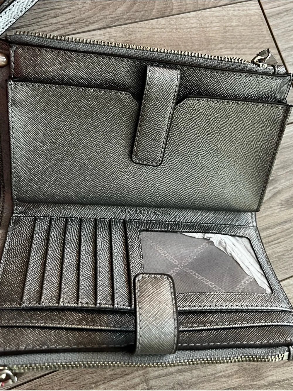 Michael Kors Two-Tone Metallic Logo Wristlet - Silver & Black